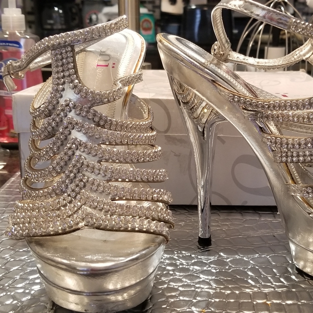Silver Rhinestone Party Platform heels